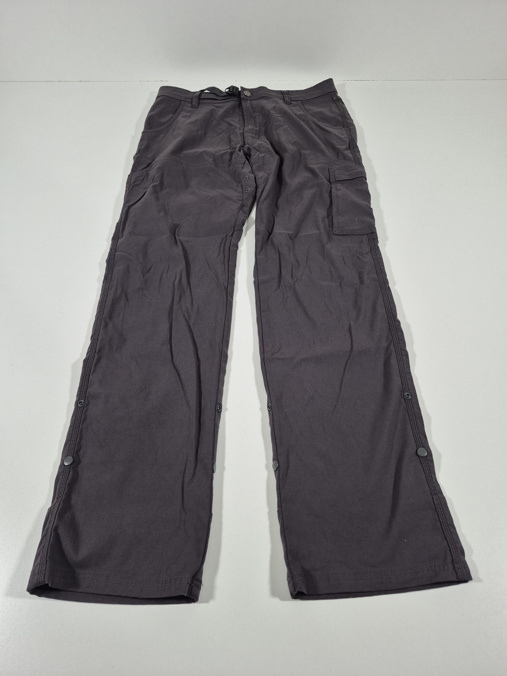 PrAna Zion Stretch Hiking Pants Men's 32x32 Gray Cargo Adjustable Waist Snap Leg